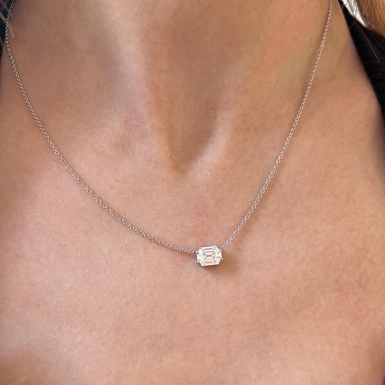 Emerald Shape Illusion Set Diamond Necklace - Image 6