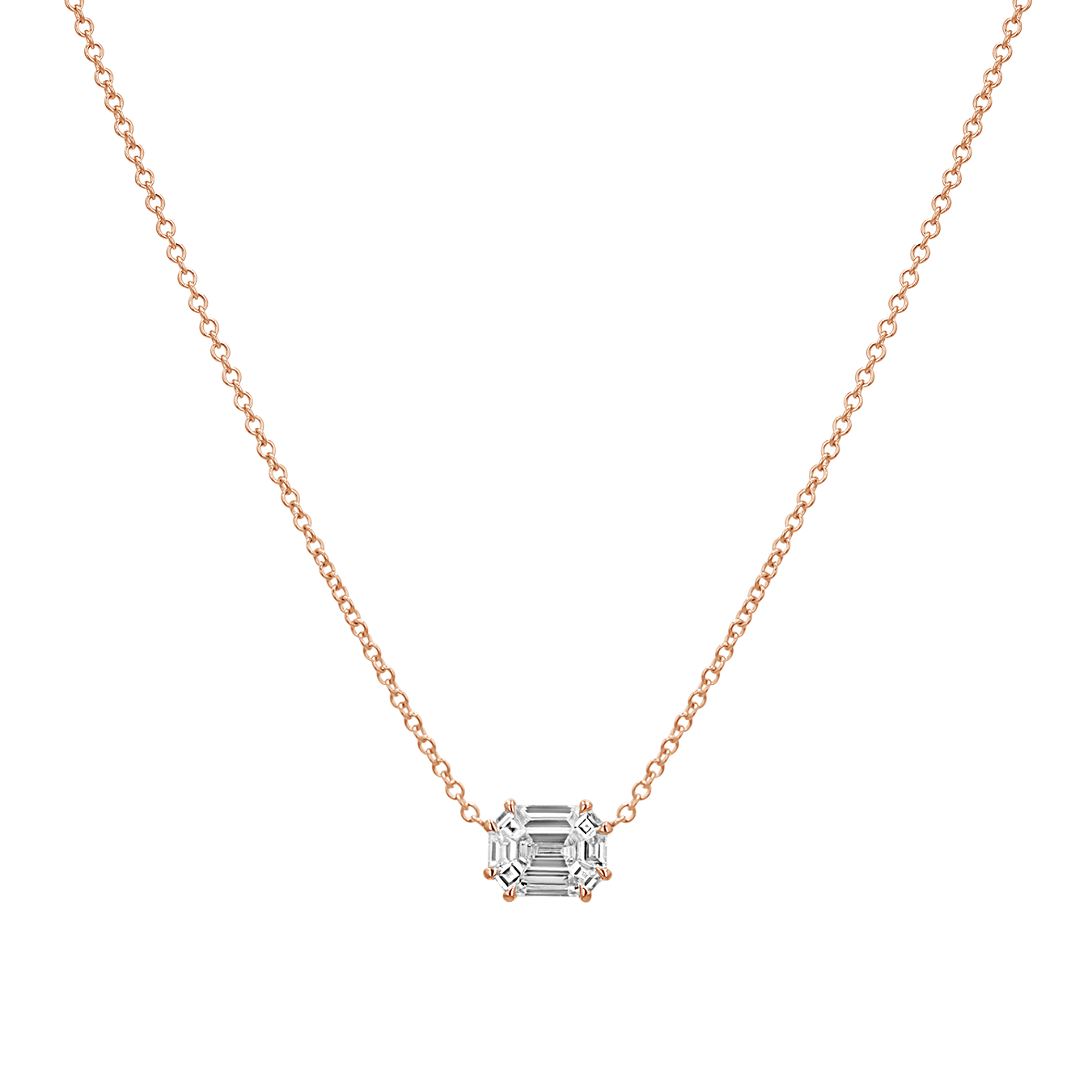 Emerald Shape Illusion Set Diamond Necklace - Image 4