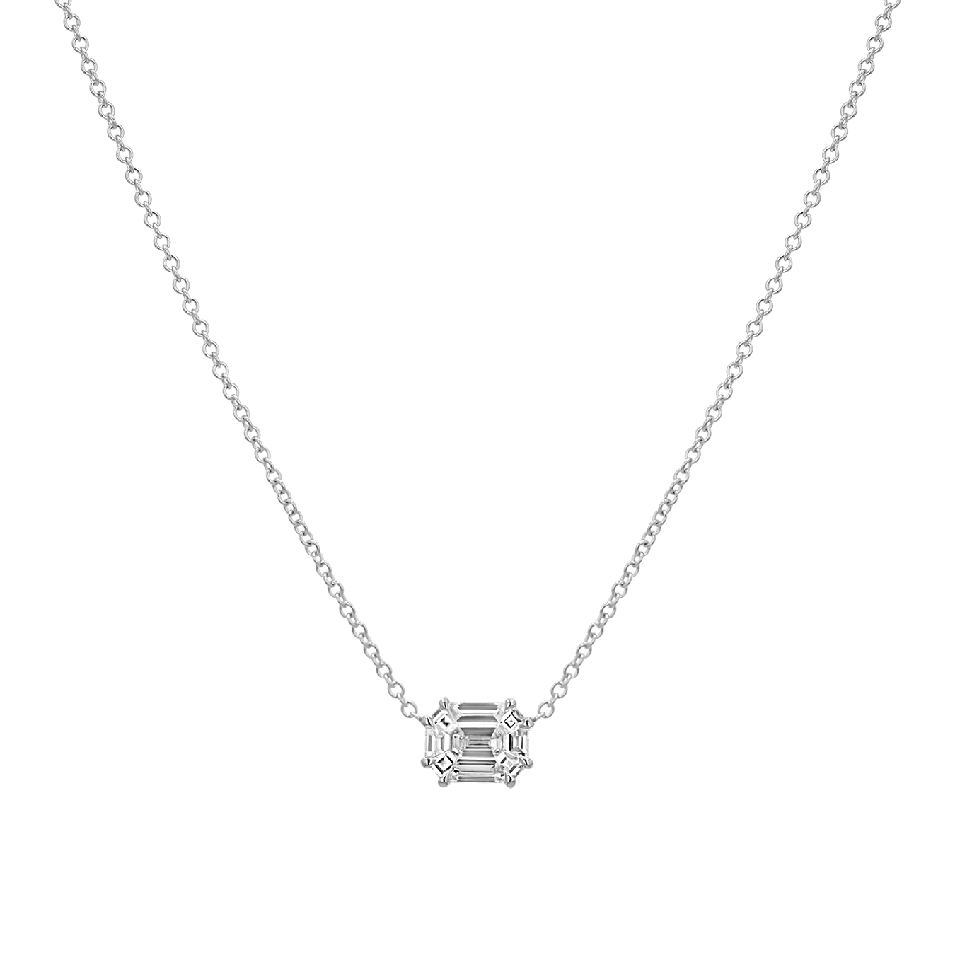 Emerald Shape Illusion Set Diamond Necklace - Image 3