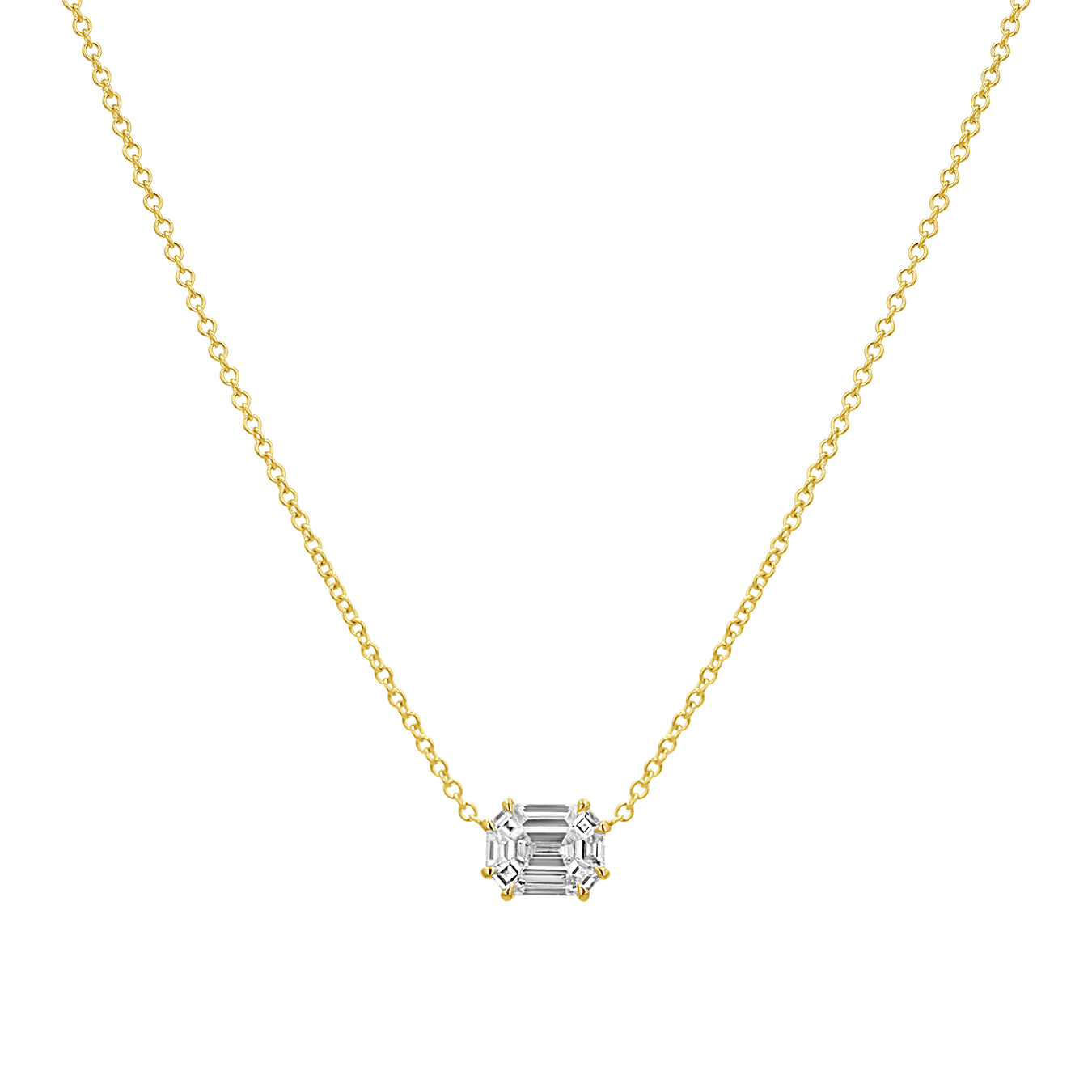 Emerald Shape Illusion Set Diamond Necklace - Image 2