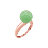 Ring with 14K solid rose gold dome band, large solitaire jade ball, and rose gold bead on top.