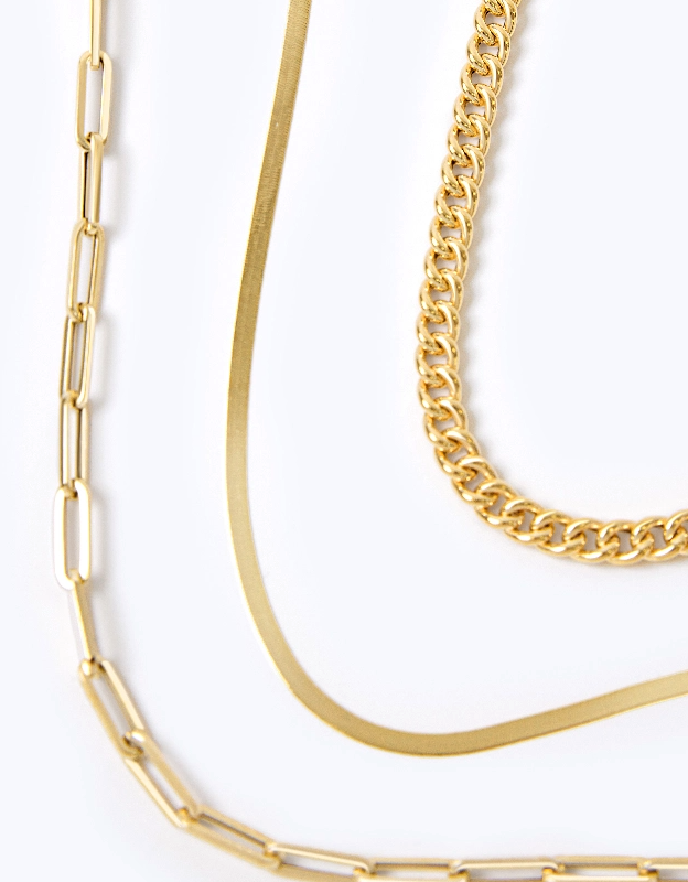 14K solid gold paperclip chain, herringbone chain, chunk chain.