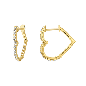 14K Gold Diamond Heart Hoops Baby Gold