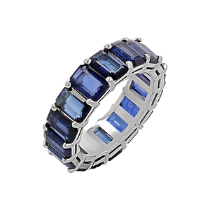 Genuine Blue Sapphire Emerald Cut Eternity Ring
