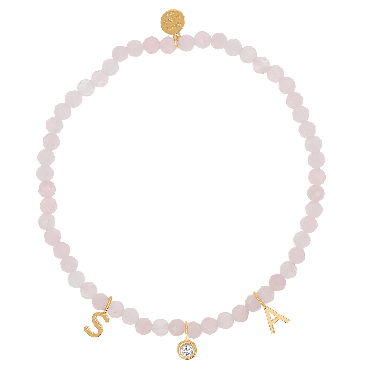 14K Gold Rose Quartz & Custom Charm Bracelet Baby Gold