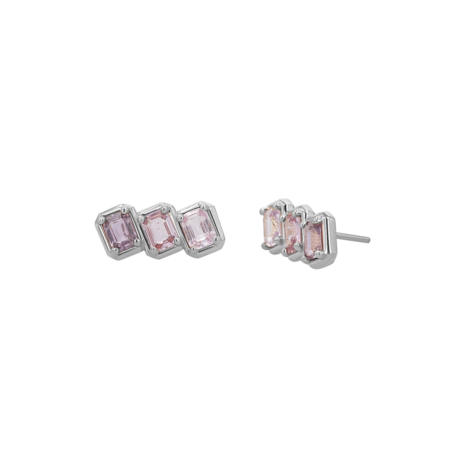 Emerald Cut Pink Ombré Trio Sapphire Earrings - Image 3