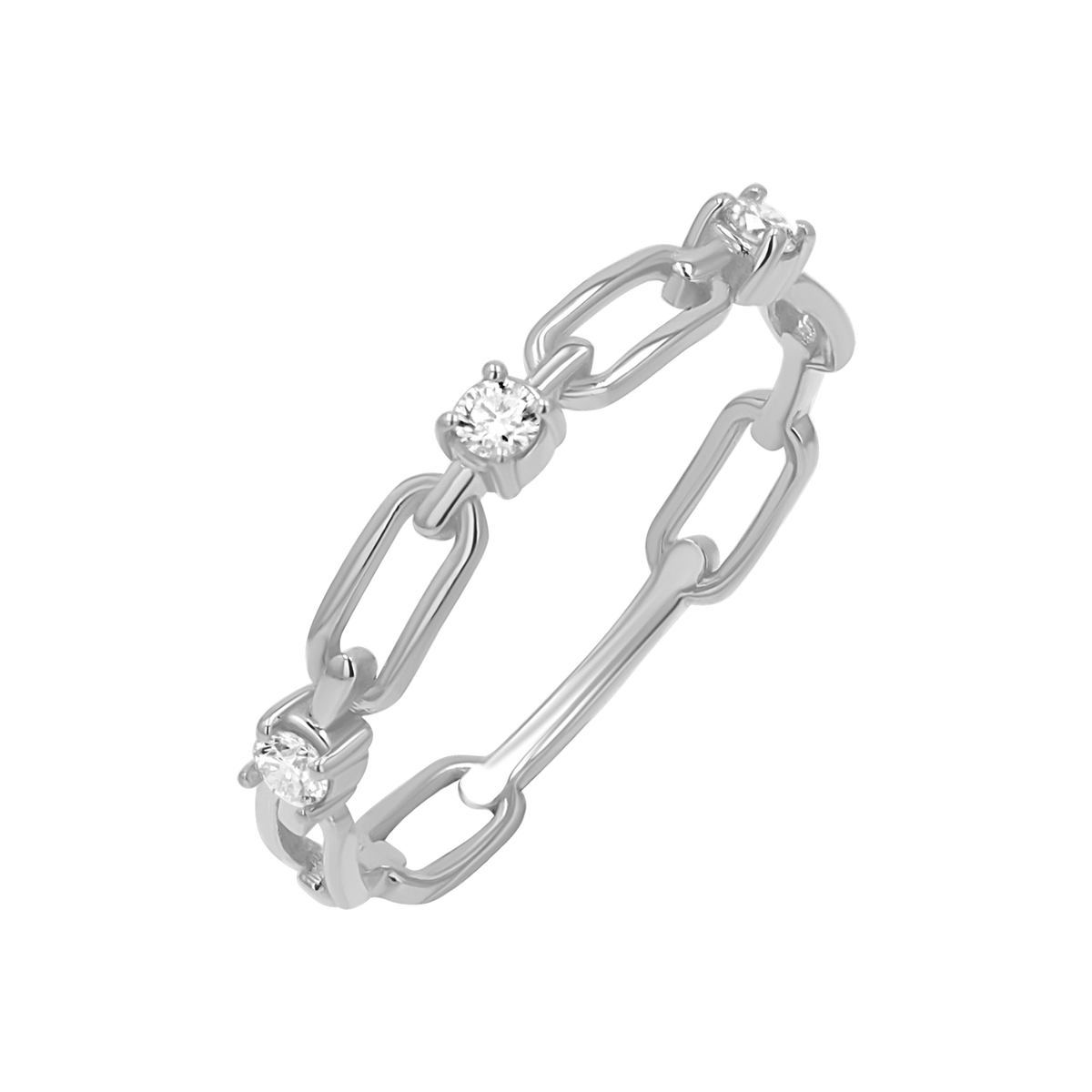 14K Gold Three Diamond Paper Clip Link Ring Baby Gold