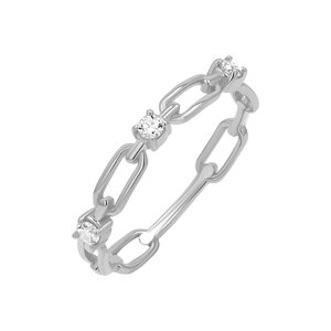 Three Diamond Paper Clip Link Ring