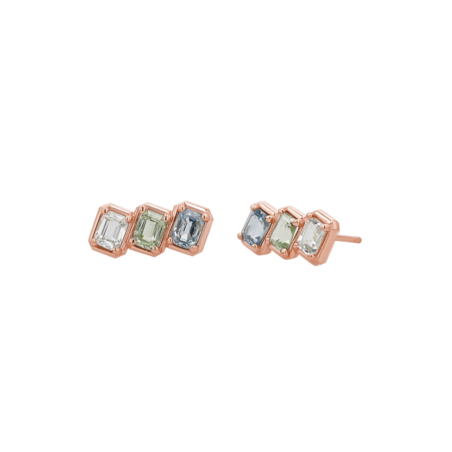 Emerald Cut Blue Ombré Trio Sapphire Earrings - Image 4