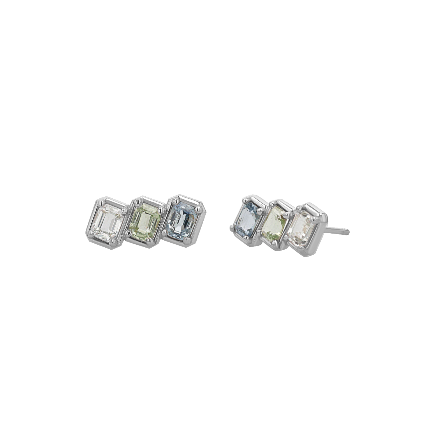 Emerald Cut Blue Ombré Trio Sapphire Earrings - Image 3