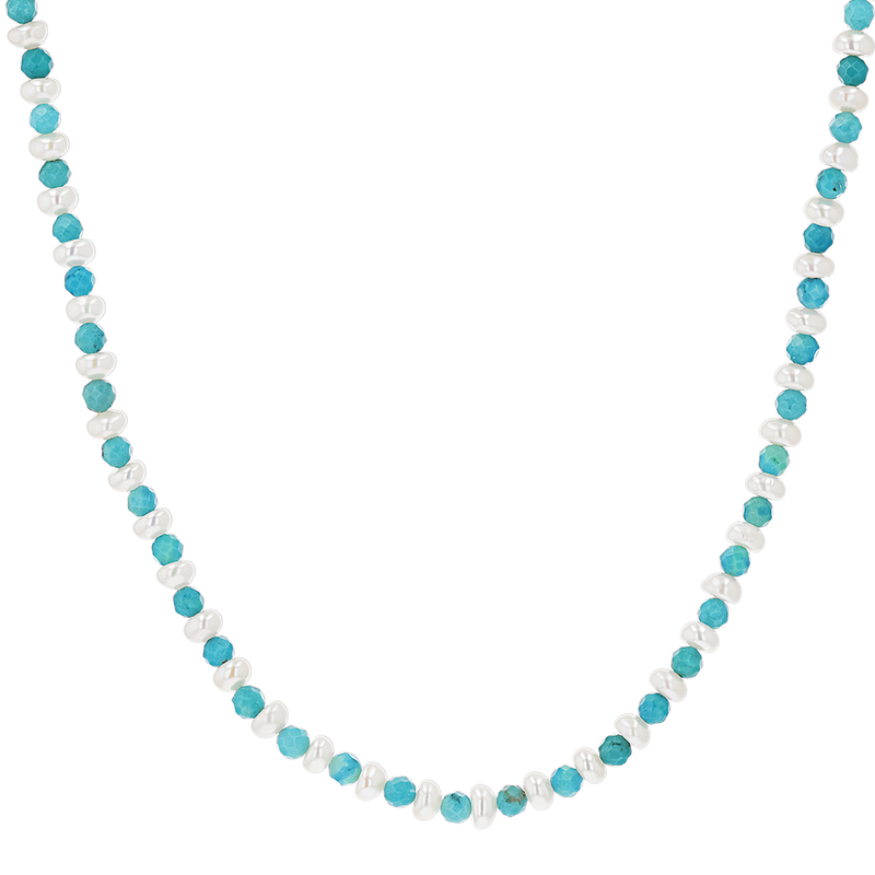 Turquoise Magnesite & Pearl Beaded Necklace