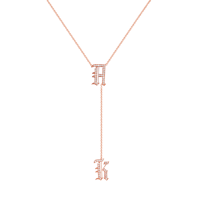 Diamond Old English Letter Drop Necklace