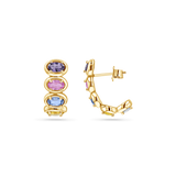 Oval Sapphire Multi Colored Half Hoop Earrings