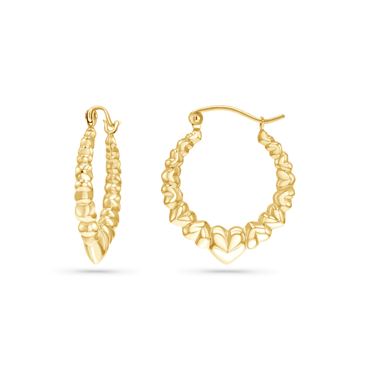 14K Gold Gold hoop earrings with hearts design