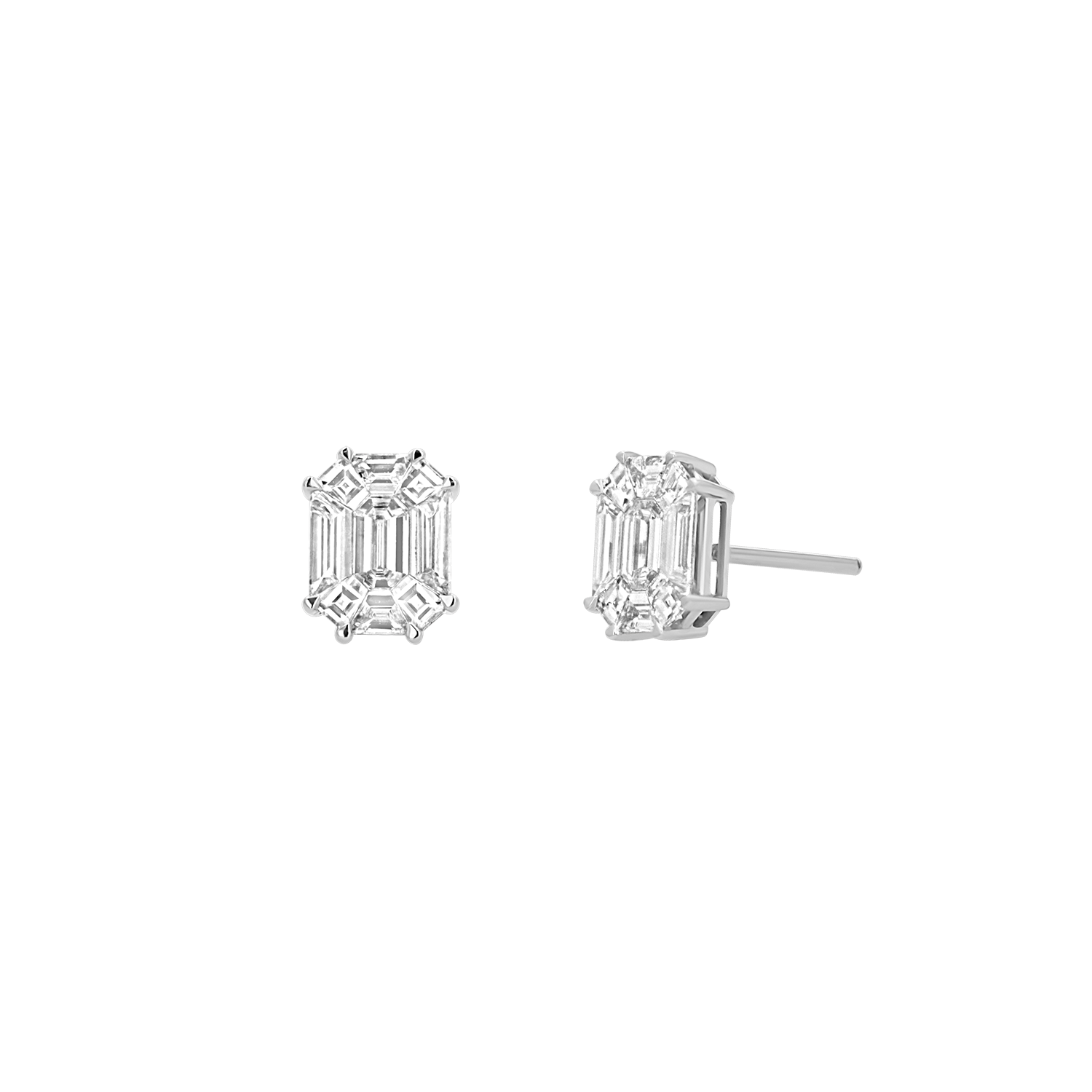 Emerald Shape Illusion Set Diamond Stud Earrings - Image 3