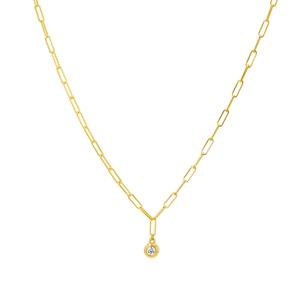 Wire Paperclip Diamond Bezel Necklace