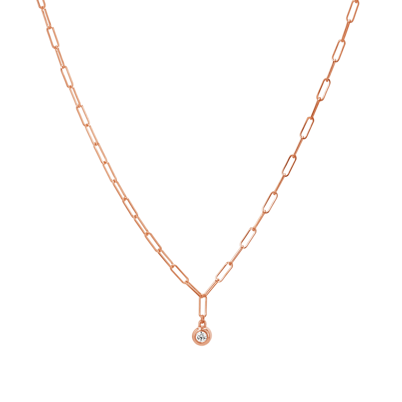 Wire Paperclip Diamond Bezel Necklace