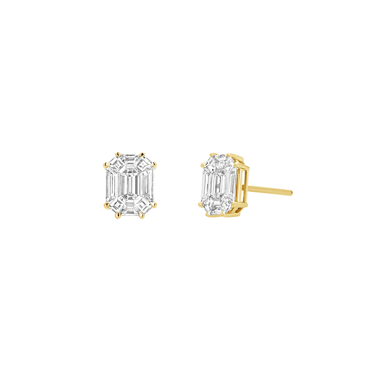 Emerald Shape Illusion Set Diamond Stud Earrings - Image 2