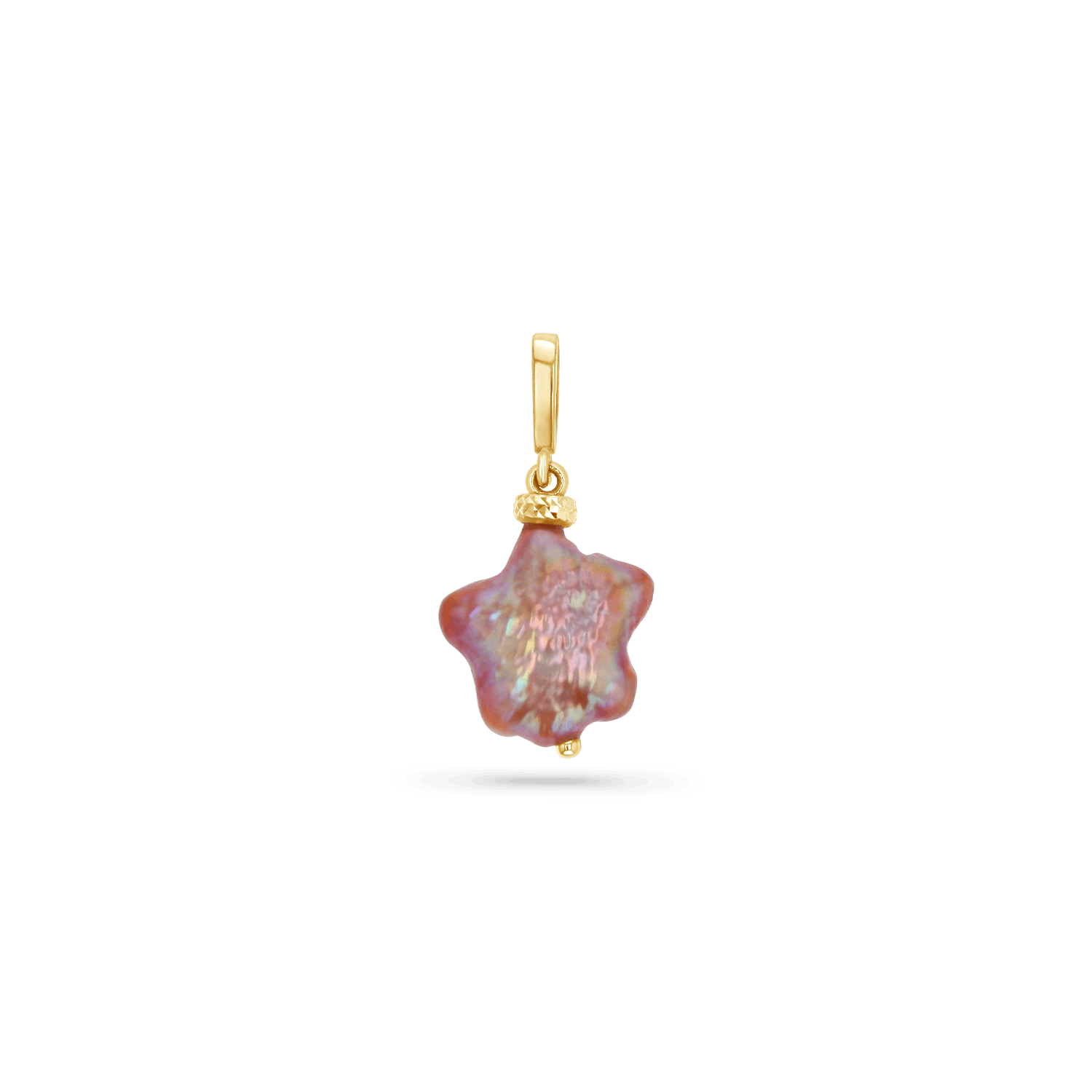 14K solid gold jewelry charm with pink freshwater pearl shaped as a star.