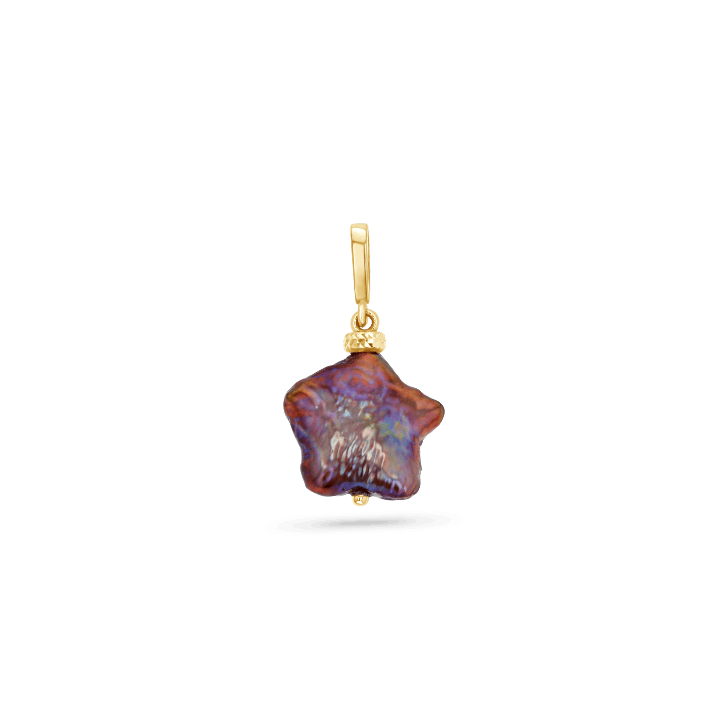 14K solid gold jewelry charm with purple freshwater pearl shaped as a star.