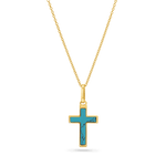 14K solid gold and genuine Turquoise Inlay Cross Charm