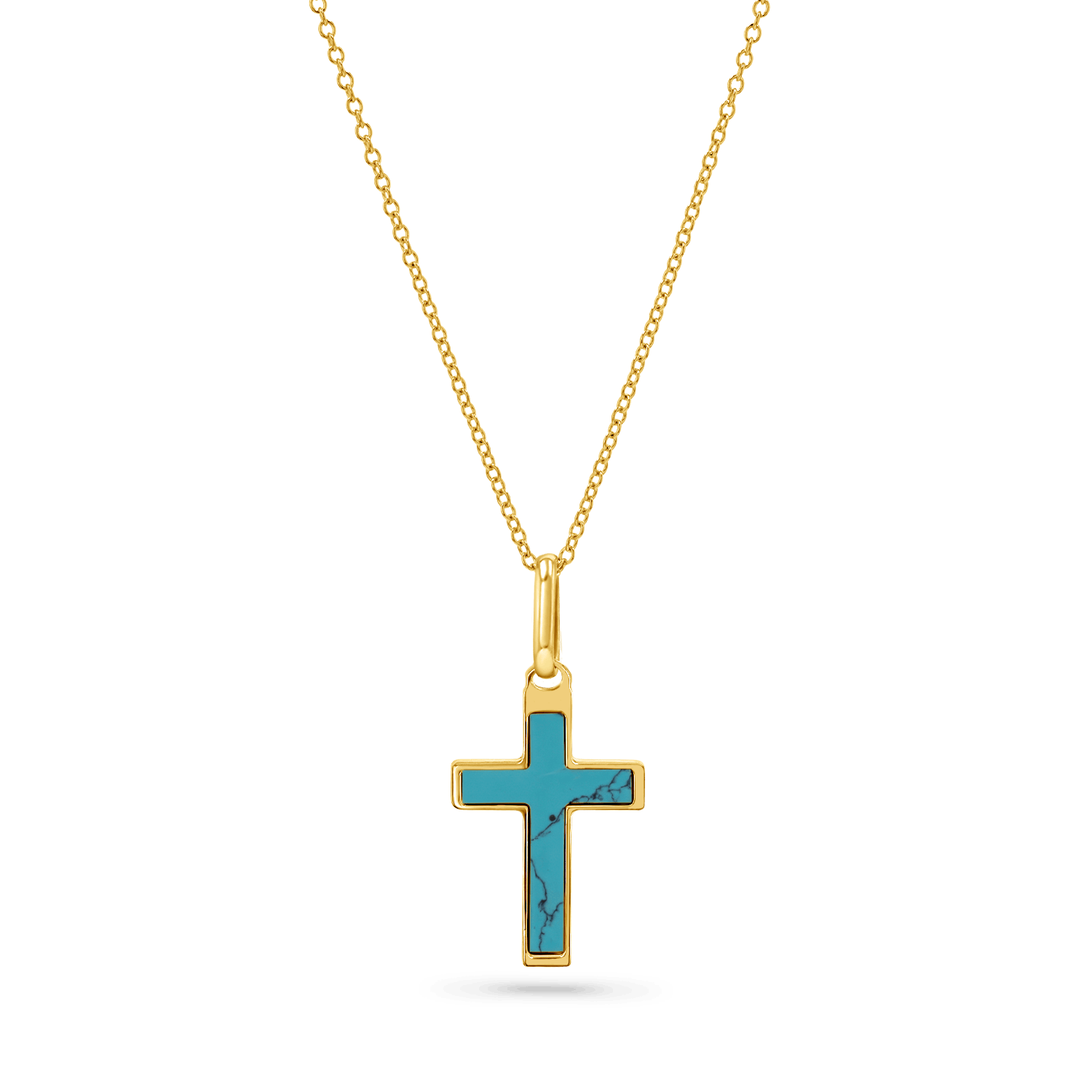 14K solid gold and genuine Turquoise Inlay Cross Charm