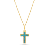 14K solid gold and genuine Turquoise Inlay Cross Charm