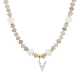 Diamond Letter Aqua & Labradorite Necklace