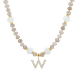 Diamond Letter Aqua & Labradorite Necklace