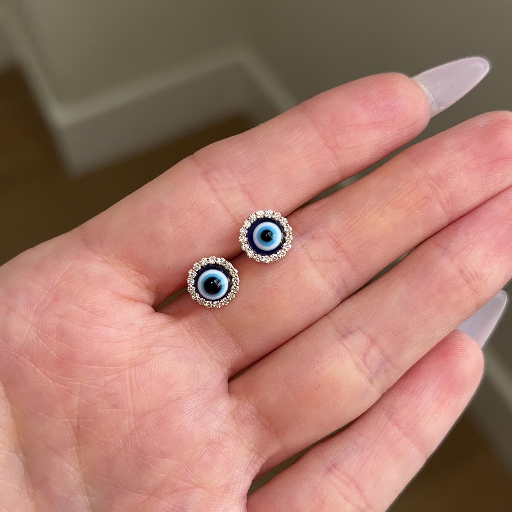 Round Diamond Evil Eye Studs - Image 5