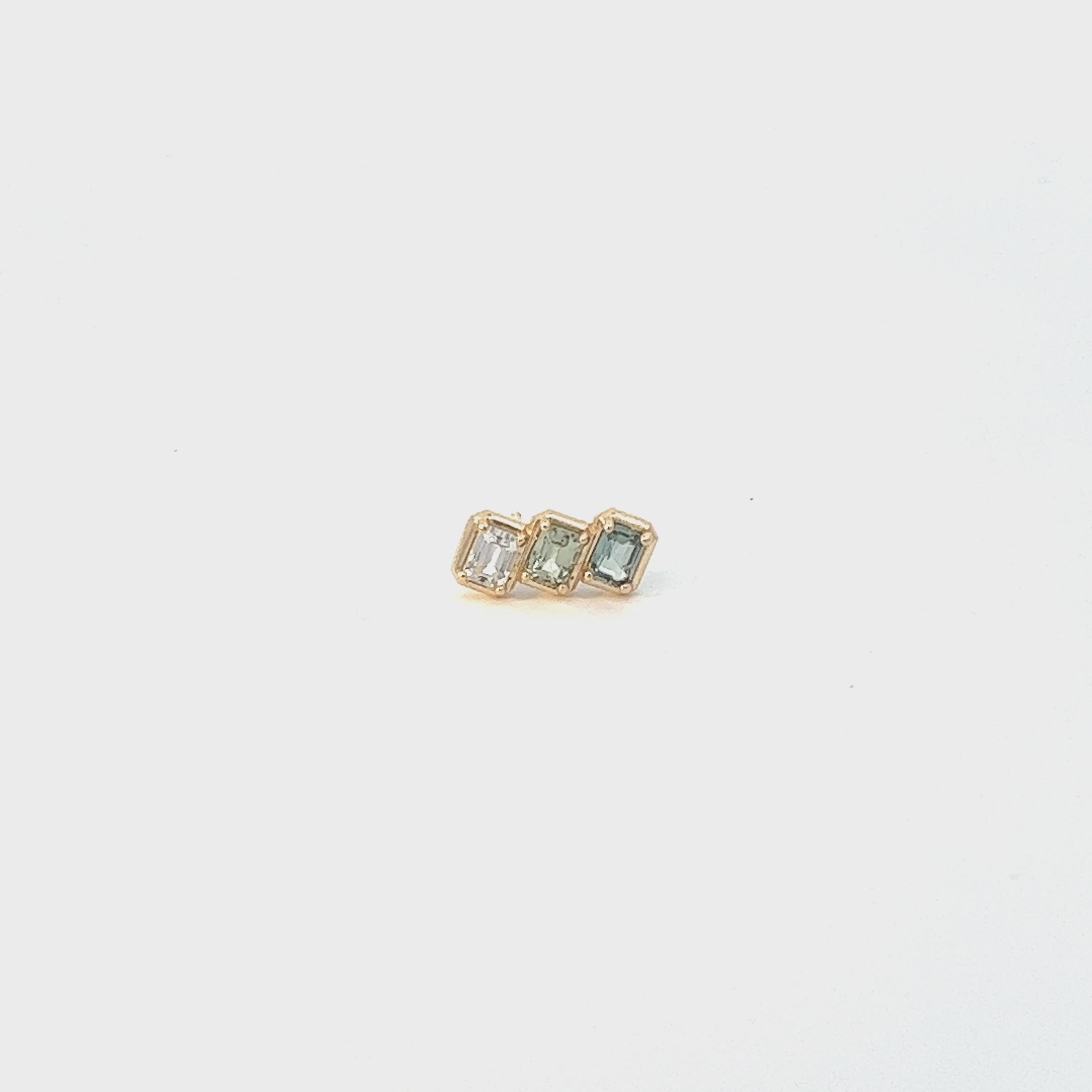 Emerald Cut Blue Ombré Trio Sapphire Earrings - Image 5
