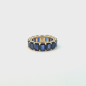 Genuine Blue Sapphire Emerald Cut Eternity Ring
