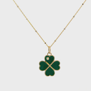 Emerald Clover Charm With Diamond Accent