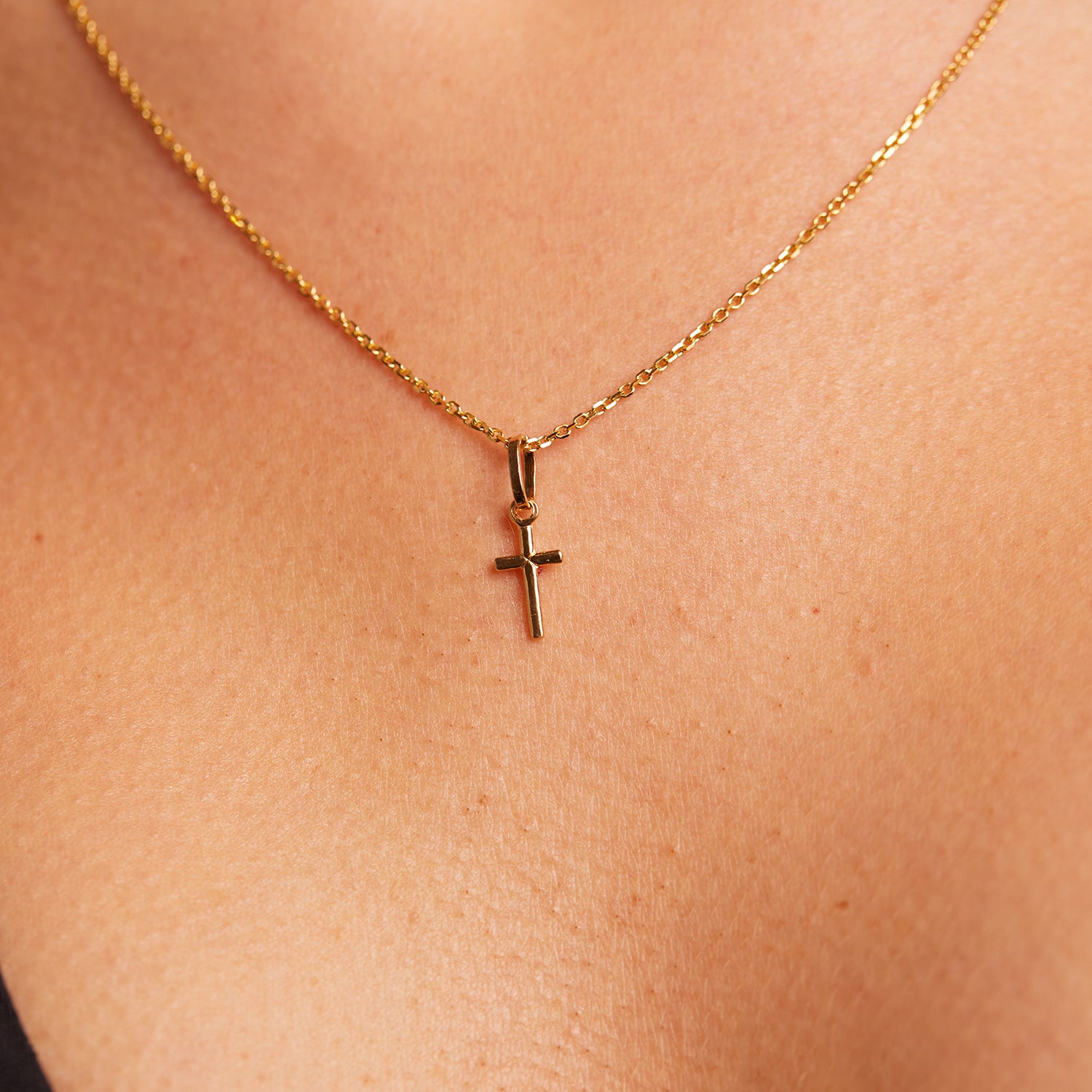 14K Gold Petite Cross Charm – Baby Gold