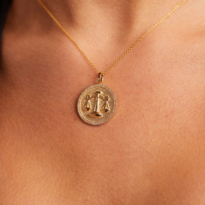 Diamond Zodiac Coin Medallion Necklace