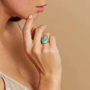 Turquoise Heirloom Initial Ring