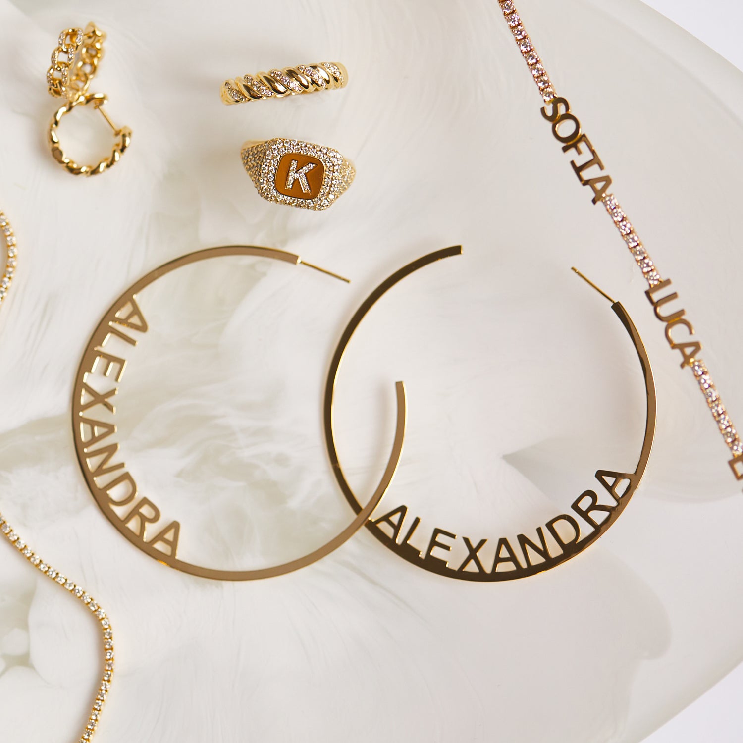 Large Custom Block Name Hoop Earrings - Image 6