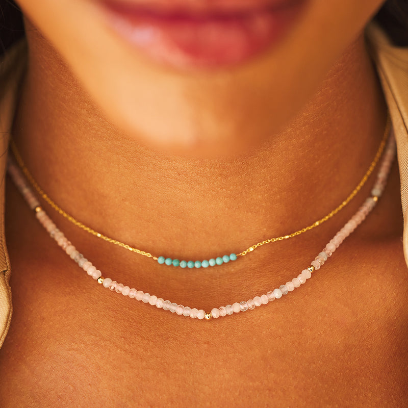14K Gold Turquoise Bead Bar Necklace Baby Gold
