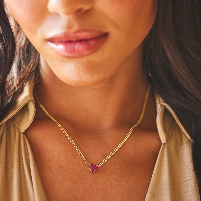 Ruby Heart Cuban Chain Necklace