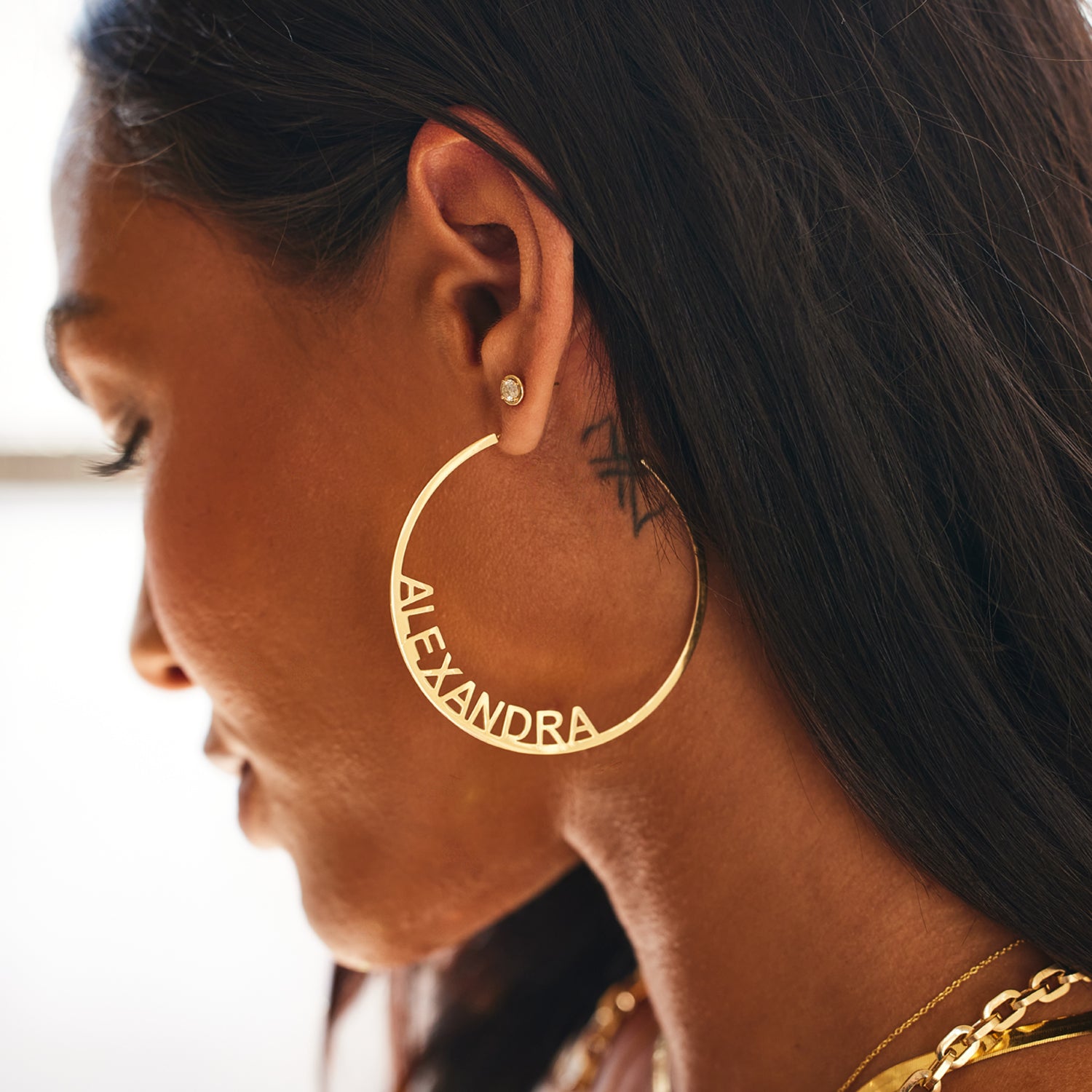 Large Custom Block Name Hoop Earrings - Image 5