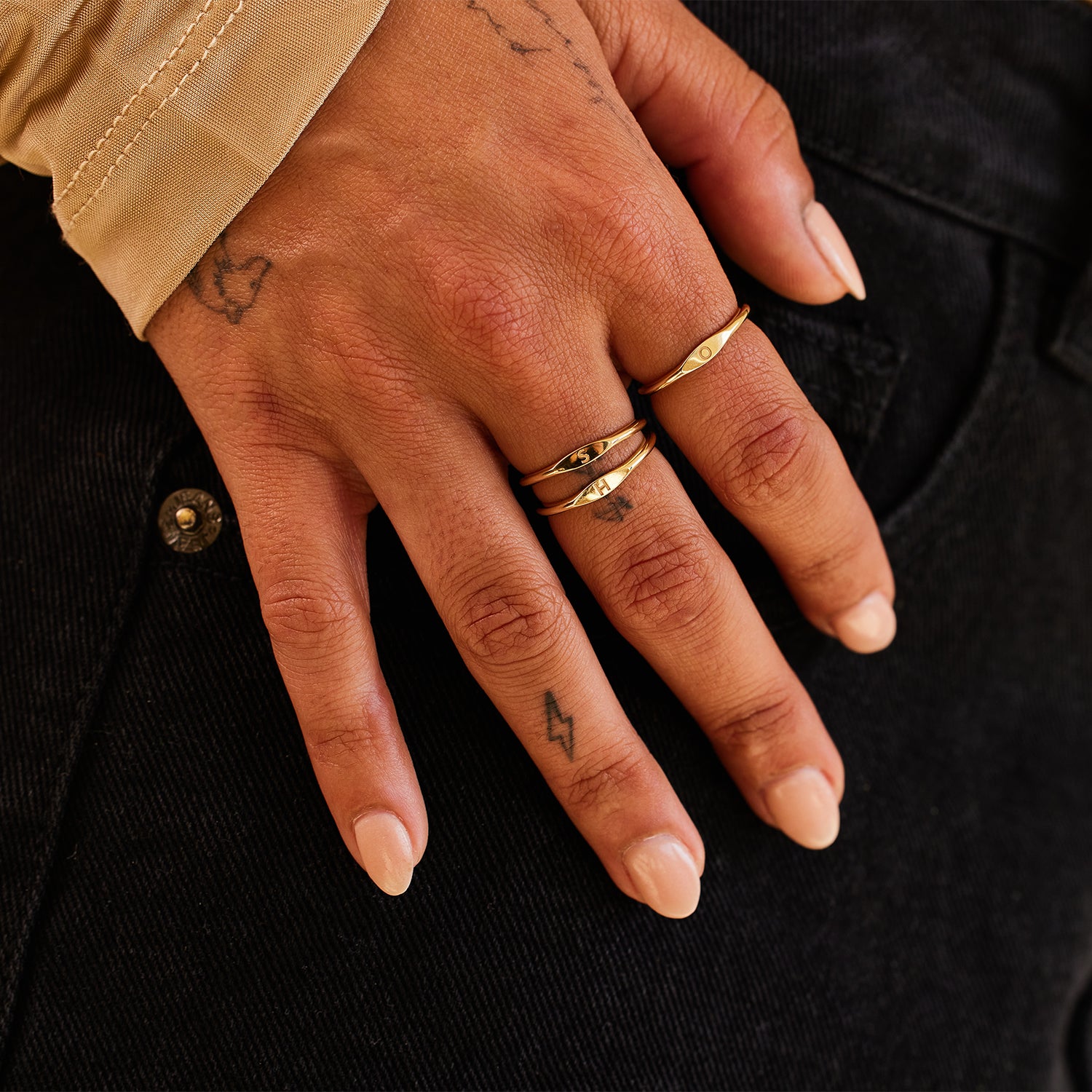 14K Gold Initial Wire Stacking Band โ Baby Gold