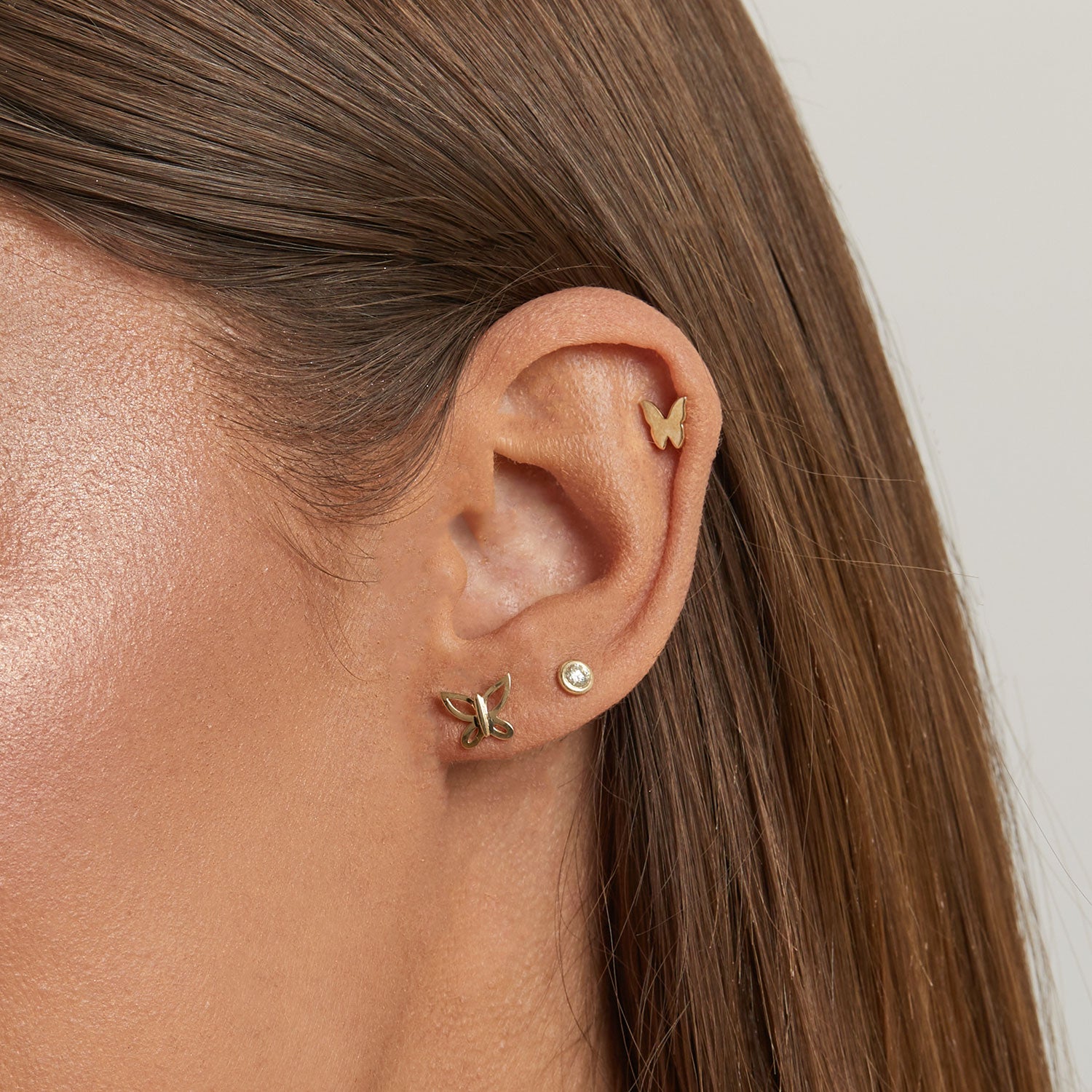 14K Gold Butterfly Silhouette Stud Earrings Baby Gold