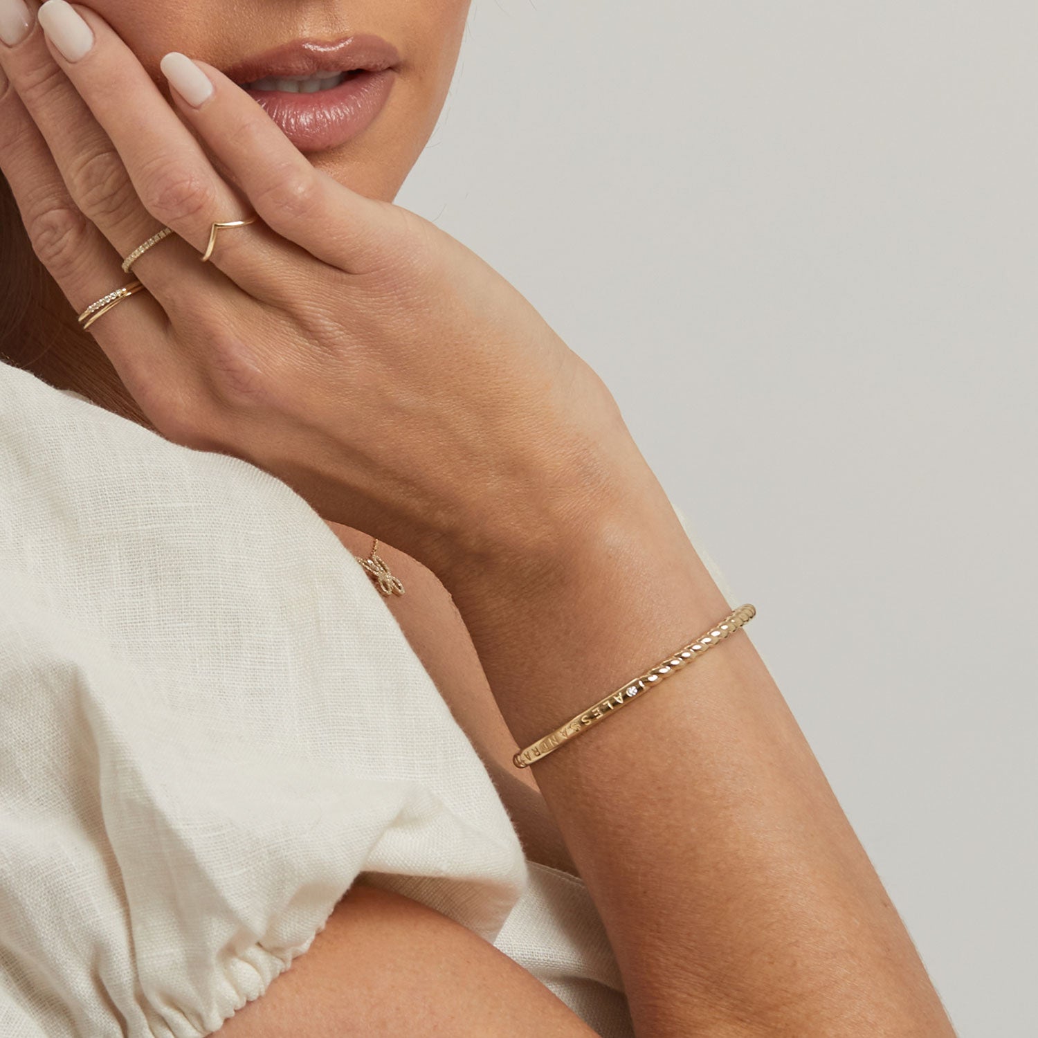 Diamond Solitaire Engravable Twist Name Cuff - Image 9