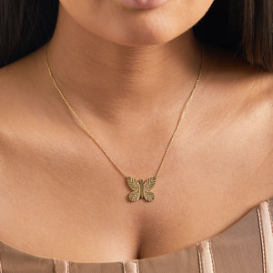 Diamond Abalone Inlay Butterfly Necklace
