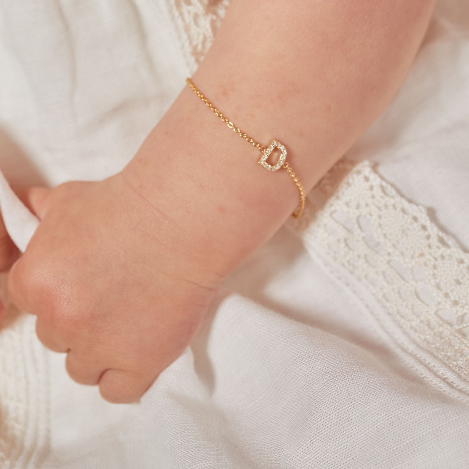 Kids Pave Letter Bracelet 14K Rose Gold by Baby Gold - Shop Custom Gold Jewelry