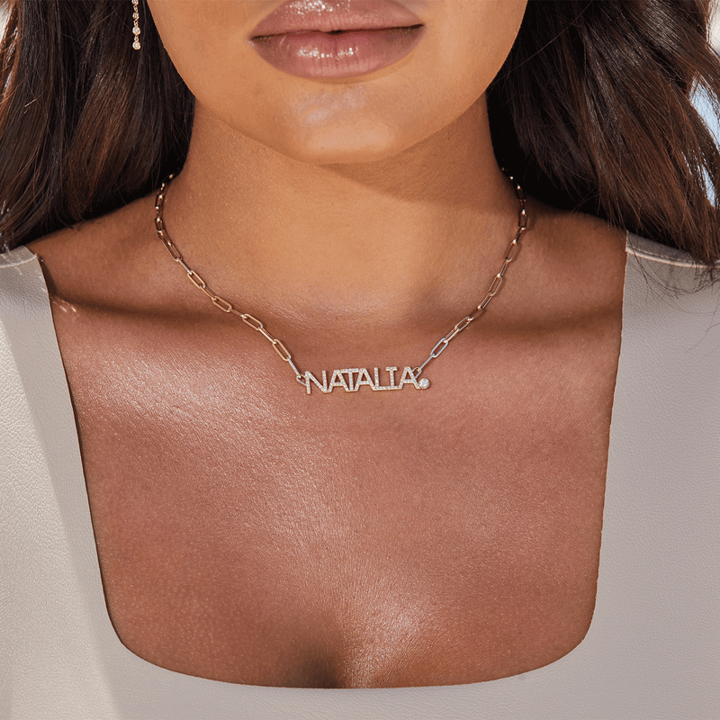 Custom Paper Clip Diamond Name Necklace