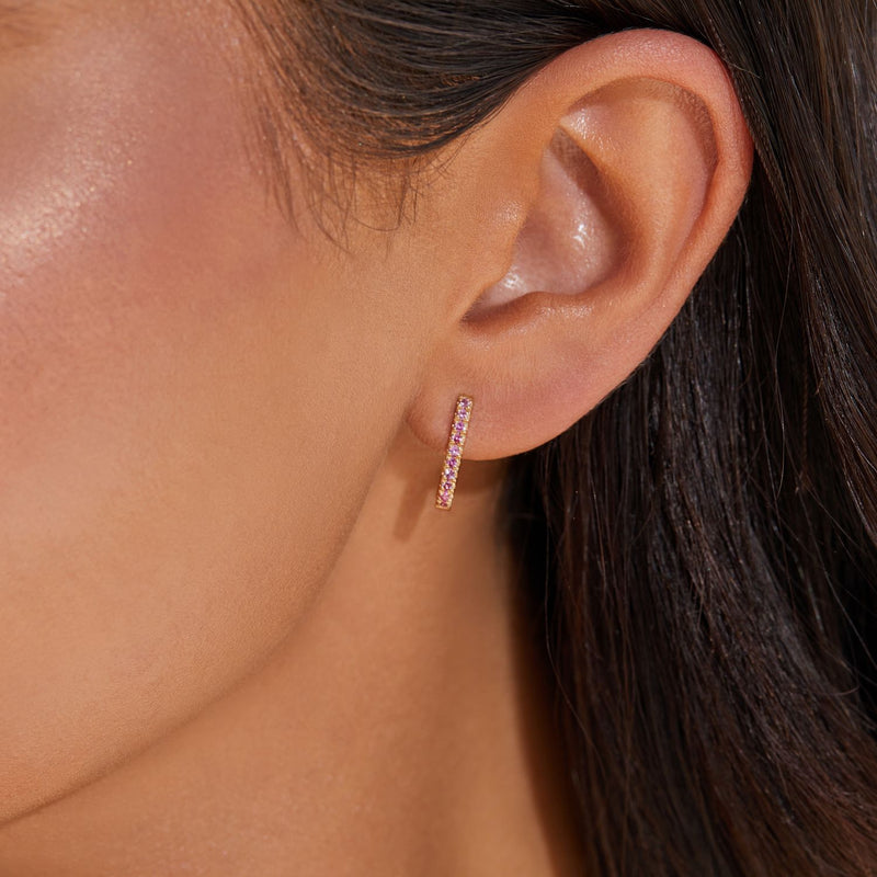 Gemstone Pave Paperclip Huggie Earrings
