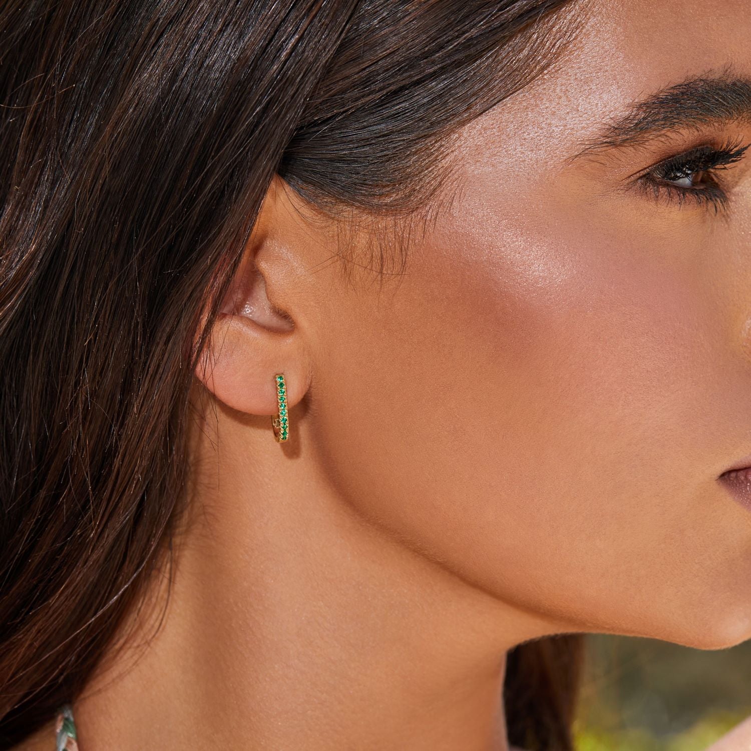 Gemstone Pave Paper Clip Huggie Earrings - Image 5