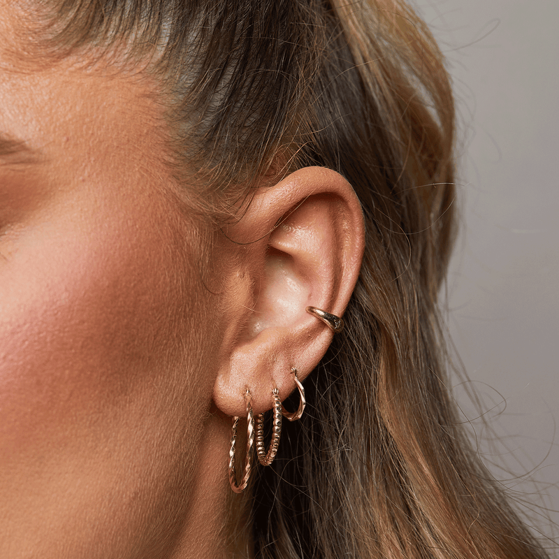Diamond Cut Bead Hoop Earrings