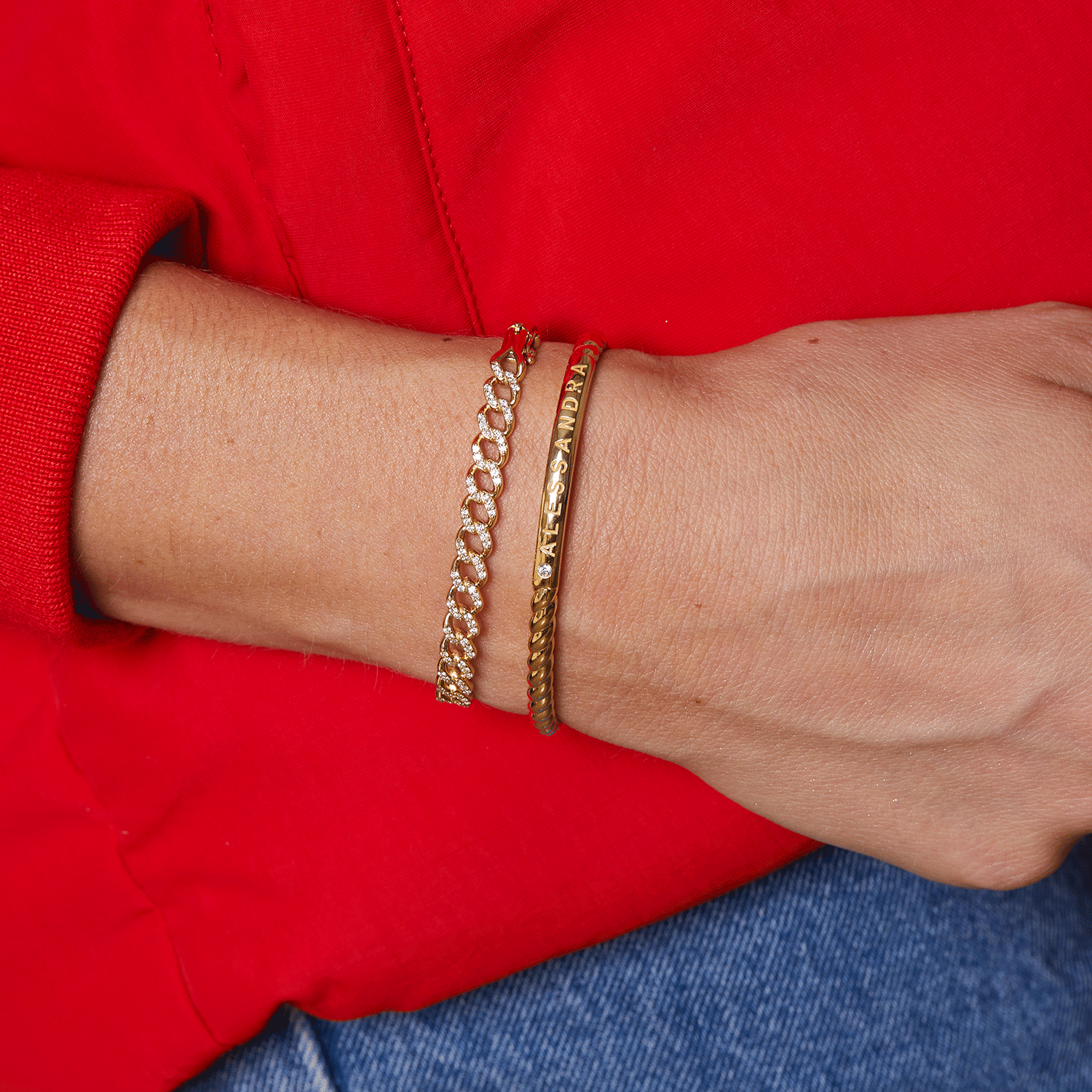 Diamond Solitaire Engravable Twist Name Cuff - Image 10